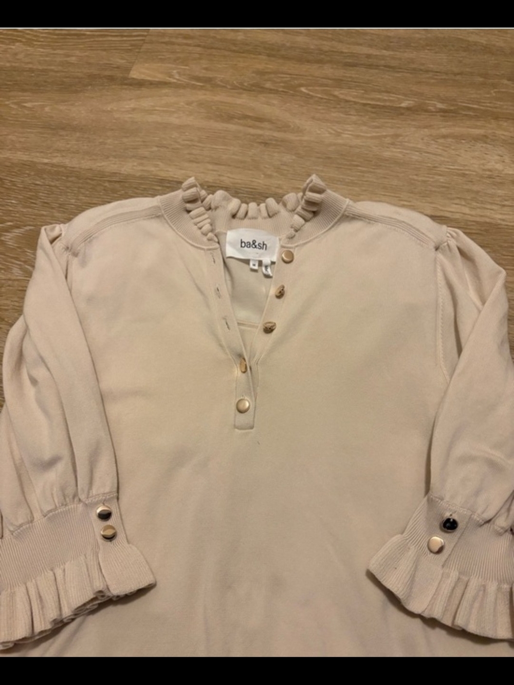 ba&sh Cream Ruffle Cuff Henley Top - Picture 5 of 9